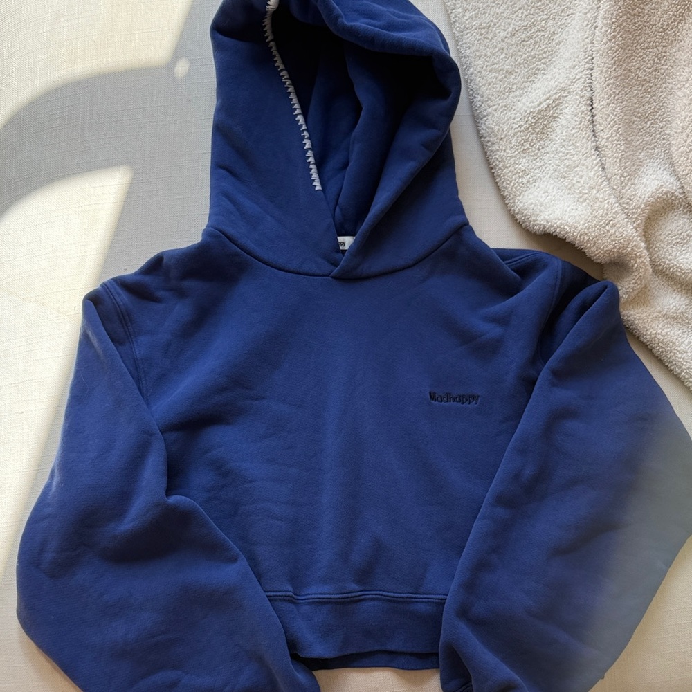 Madhappy Classic Cropped Fleece Hoodie Sweatshirt Blue